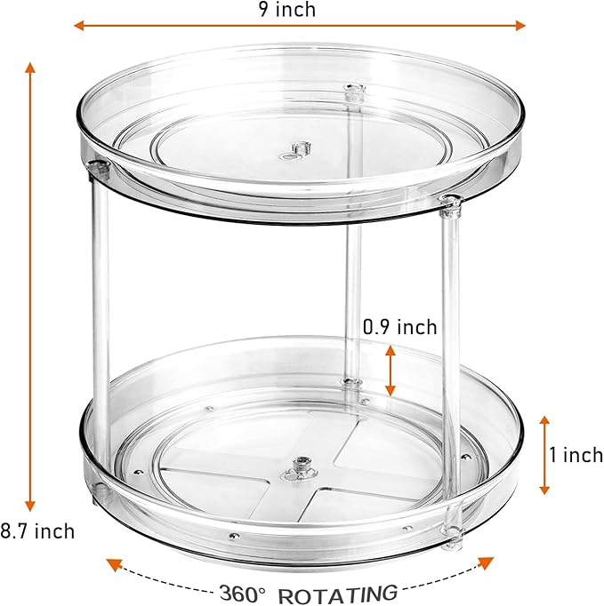 Amolliar 2 Tier 9 Inch Lazy Susan Turntable Organizer for Cabinet,Spice Rack Food Storage Container for Kitchen, Pantry, Fridge, Countertop, Vanity, Bathroom, Spinner Organizer for Spices, Condiments
