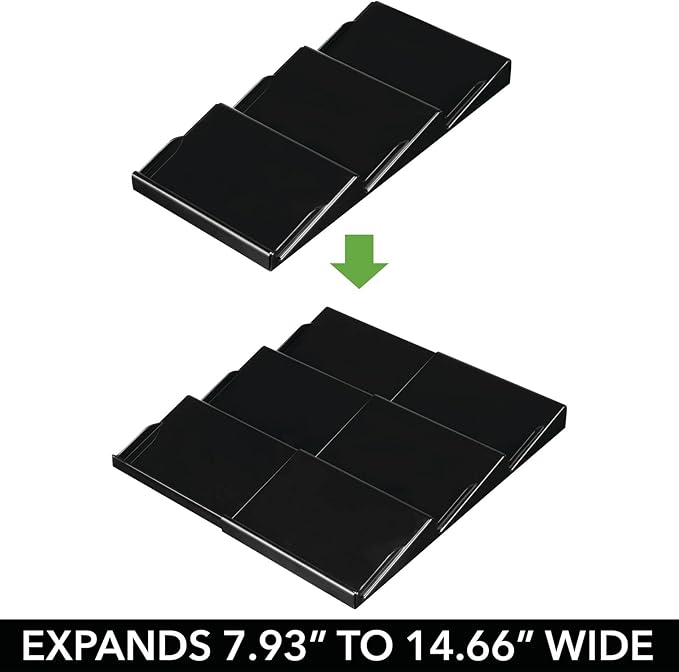 mDesign Expandable Plastic Deluxe Spice Rack, Drawer Organizer for Kitchen Cabinet Drawers, 3 Tier Slanted for Spice Jars, Food Seasoning Bottle Storage, Ligne Collection - Black