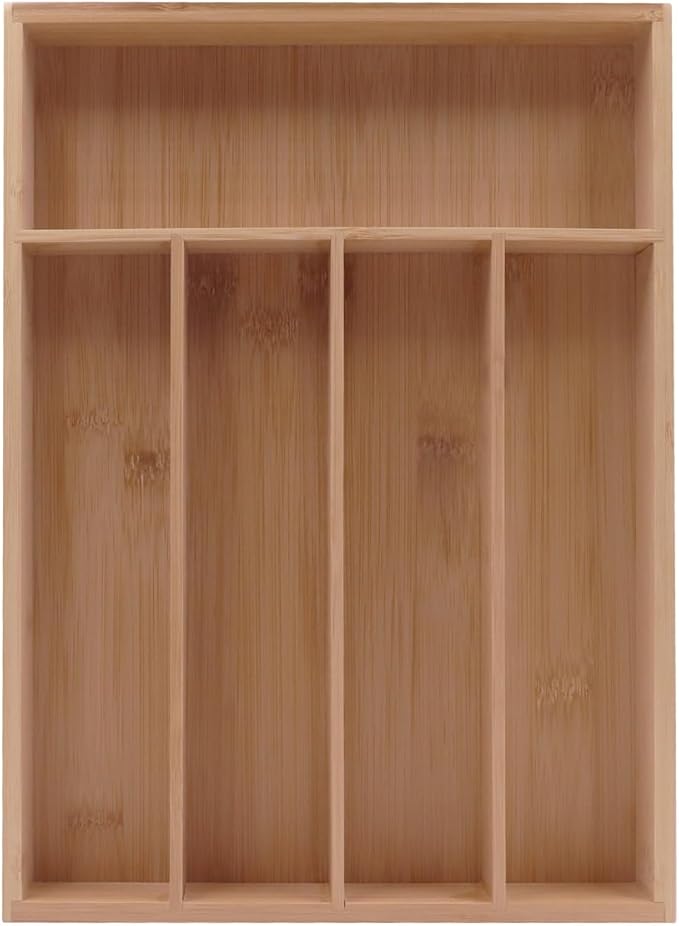 PALM NAKI Silverware Organizer Premium Bamboo Cutlery Organizer Tray - Kitchen Drawer Organizer for Silverware, Utensils - Flatware Organizers - Kitchen Organization (Natural Classic, 5 Slots)