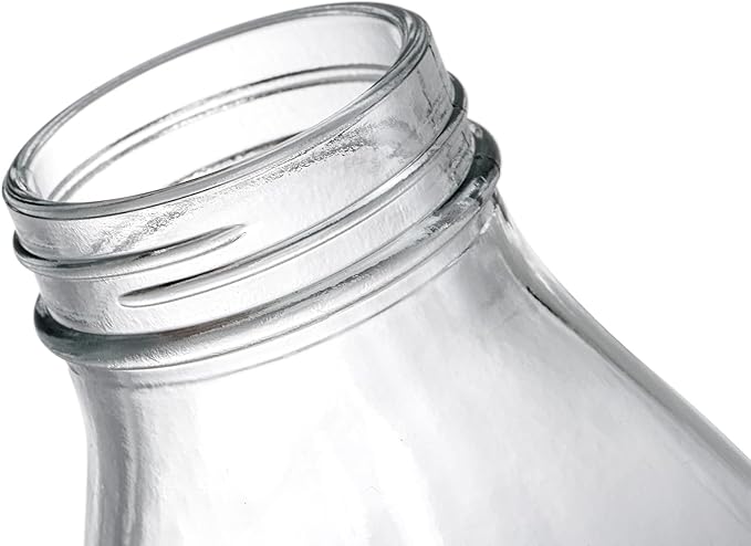 ZOOFOX 4 Pack 32 oz Glass Milk Bottle with Lids, Vintage Milk Container for Refrigerator, Glass Juice Bottles, Reusable Dairy Drinking Containers for Almond Milk, Yogurt, Smoothies, Maple Syrup, Jam