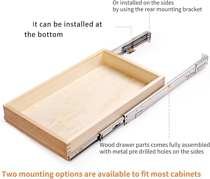 Pull Out Cabinet Drawer, 32”W x 21”D Soft Close Slide Out Wood Drawer Organizer for Kitchen, Finished, Bottom and Side Assembly (Wood Drawer Part is Width 31'')