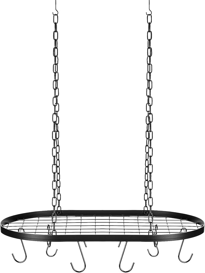20 Inch Pots and Pans Organizer Hanging Rack Pot and Pan Organizer with 20 S Hooks for Home, Restaurant, Kitchen Cookware, Utensils, Books, Household(Black)