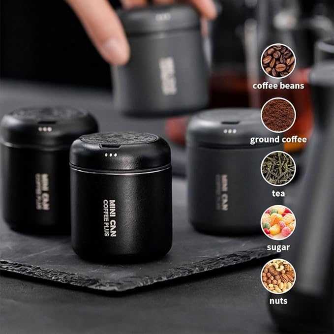 watchget Portable Mini Airtight Coffee Canister - 80ml Stainless Steel Coffee Bean Storage with CO2 Releasing Valves, Compact and Travel-Friendly Container for 30-35g Beans, Grounds, Light Dark