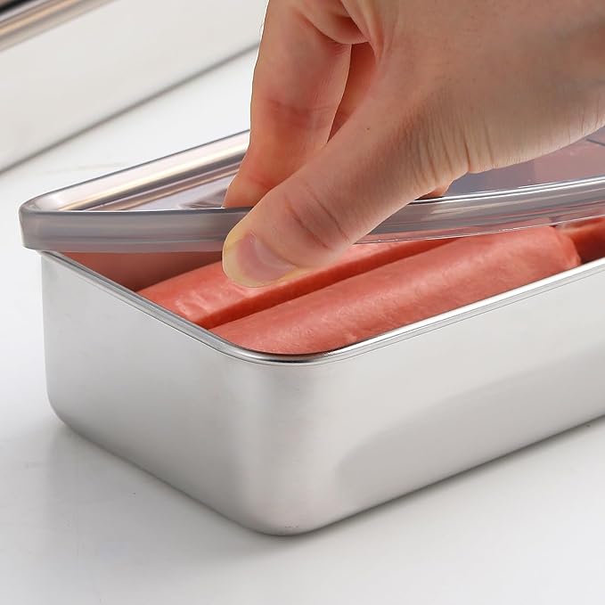 Bacon storage container for fridge,304 Stainless Steel Airtight Deli meat container/Kitchen Meat Saver Storage Container (2 Pack M)