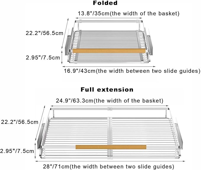 Pull Out Cabinet Organizer Expandable Slide Out Kitchen Cabinet Drawer Heavy Duty Stainless Steel Storage Shelf Rack for Base Cabinet Pantry Closet Under Sink Divider Organization