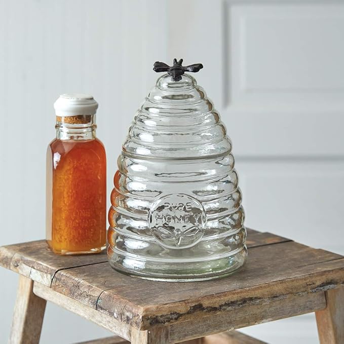CTW Home Collection 370504 Honey Hive Canister, 7-inch Diameter, Glass, Large