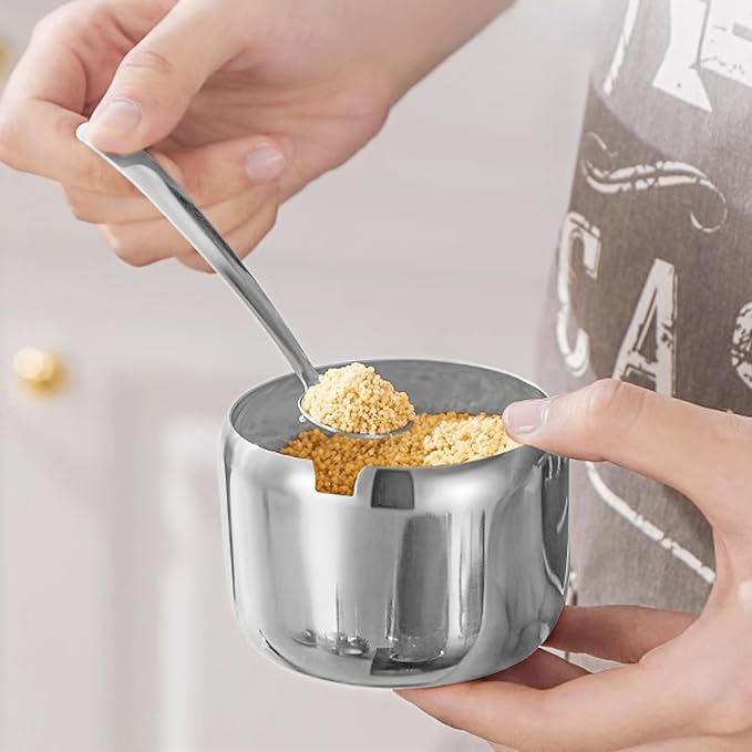 Kitchen Stainless Steel Spice Jars Seasonning Box with Spoons, Seasoning Containers Bottles with Stainless Steel &Clear Glass Cap,10oz for Home and Kitchen (1)