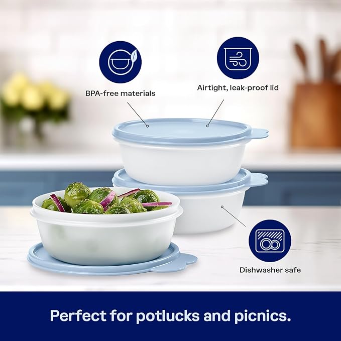 Tupperware Modular 2.5 Cup 3-Bowl Food Storage Set With Lids, Dishwasher Safe and BPA Free (3 Containers, 3 Lids)