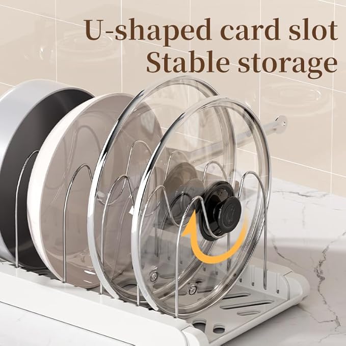 Pot Rack -Expandable Pan Organizer for Cabinet,Pot Lid Holder with 7 Adjustable Compartment for Kitchen Cabinet Cookware Baking Frying Rack,Black