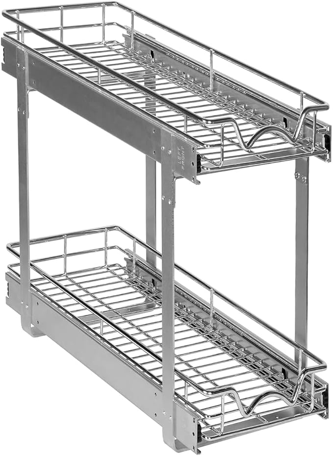 HOLDN’ STORAGE Pull Out Cabinet Organizer 2 Tier – Heavy Duty Metal with Lifetime Limited Warranty -Anti Rust Chrome Finish -8.5" W x 21" D x 16-1/2"H