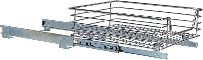 Household Essentials Glidez Chrome-Plated Steel Extended Depth 1-Tier Sliding Under Sink Cabinet Organizer, Chrome