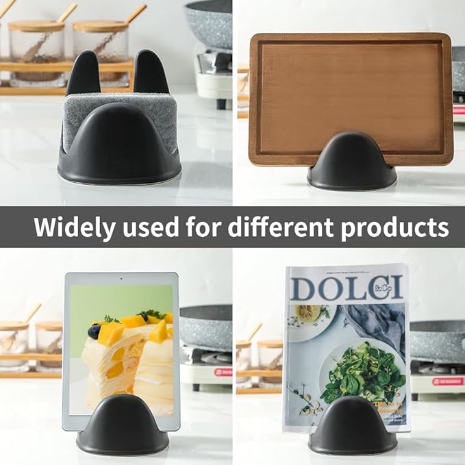 Nihow Pot Lid Holder: Stable Ceramic Pan Lid Holder for Kitchen Counter Decor/Countertop/Stove Top- Heat Resistant & Dishwasher Safe - Elegant Matte Black Set of 2