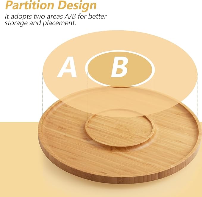 13" Bamboo Wood Lazy Susan Organizer Turntable for Kitchen Spice Rack Rotating for Cabinet, Countertop, Dining Table Top or Pantry, Smores Maker Station for Tabletop Fire Pit