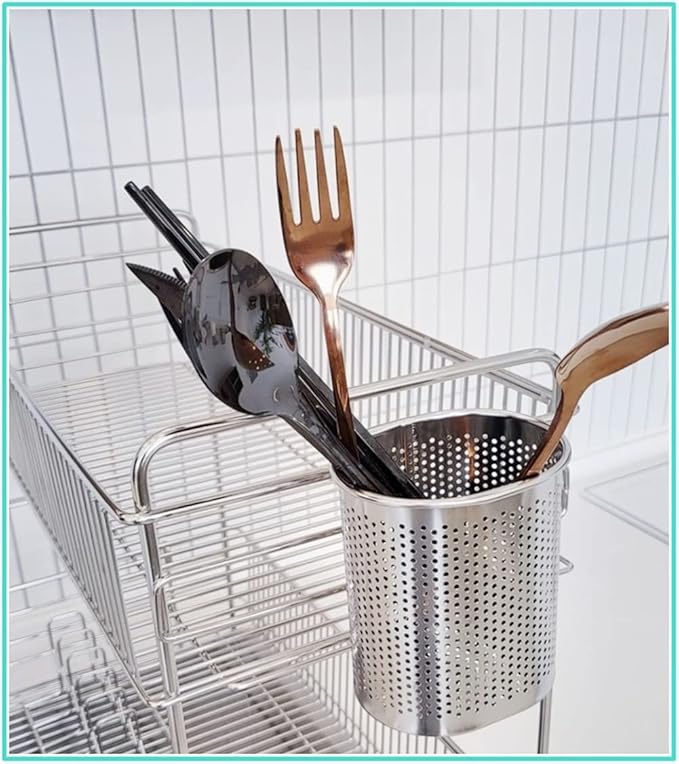 HOME&I Silverware Drying Basket, Kitchen Sink Utensil Holder Replacement,Thin Dish Drying Rack Countertop Organizer Stainless Steel 304 Flatware Cutlery Caddy Hold for Dish Drainer(Very Small-Oval)