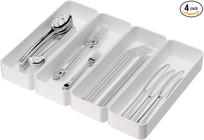 CHANCETSUI Stackable Utensil Organizer For Kitchen Flatware: Plastic Kitchen Cutlery Holder Trays, Cooking Silverware Storage For Drawer, Cabinets, Countertops Supplies