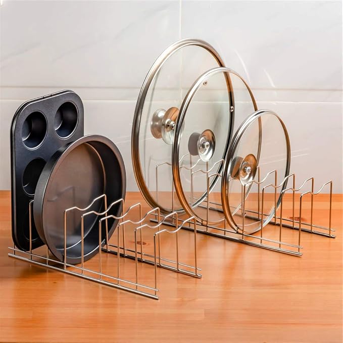 SANNO Pot Pan Lid Holder Organizer Pot Lid Rack Holder Suitable for Bakeware Dish Plate, Cutting Boards, Pots & Pans, Serving Trays Cabinet Pantry 2 pack