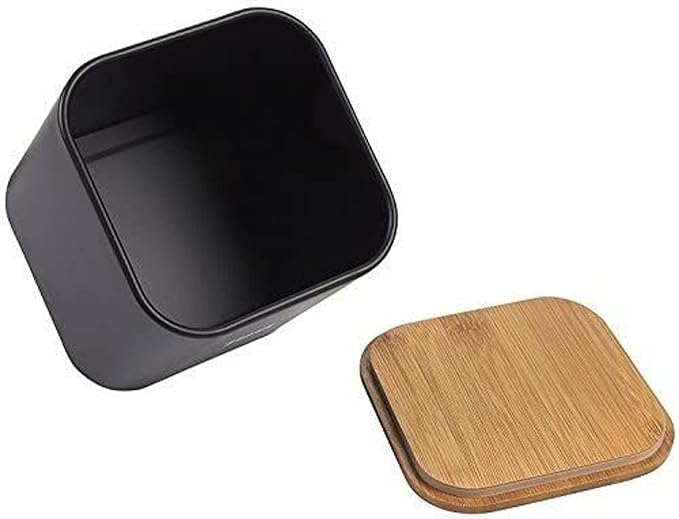 Juvale Coffee Tea Sugar Container Set - Black Iron Kitchen Canister Set with Bamboo Lids (3 Pieces, 48 oz)
