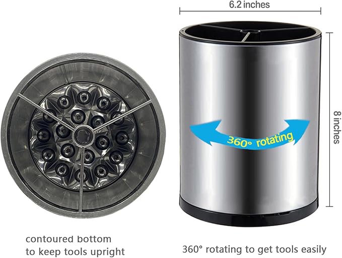 Stainless Steel Rotating Utensil Holder, 6.2L X 6.2W X 8H