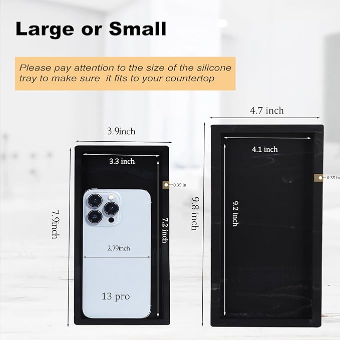 Small Bathroom Vanity Silicone Tray for Counter, Rectangle Dish Soap and Sponge Holder for Kitchen Sink, Perfume Organizer for Dresser, Marble Black