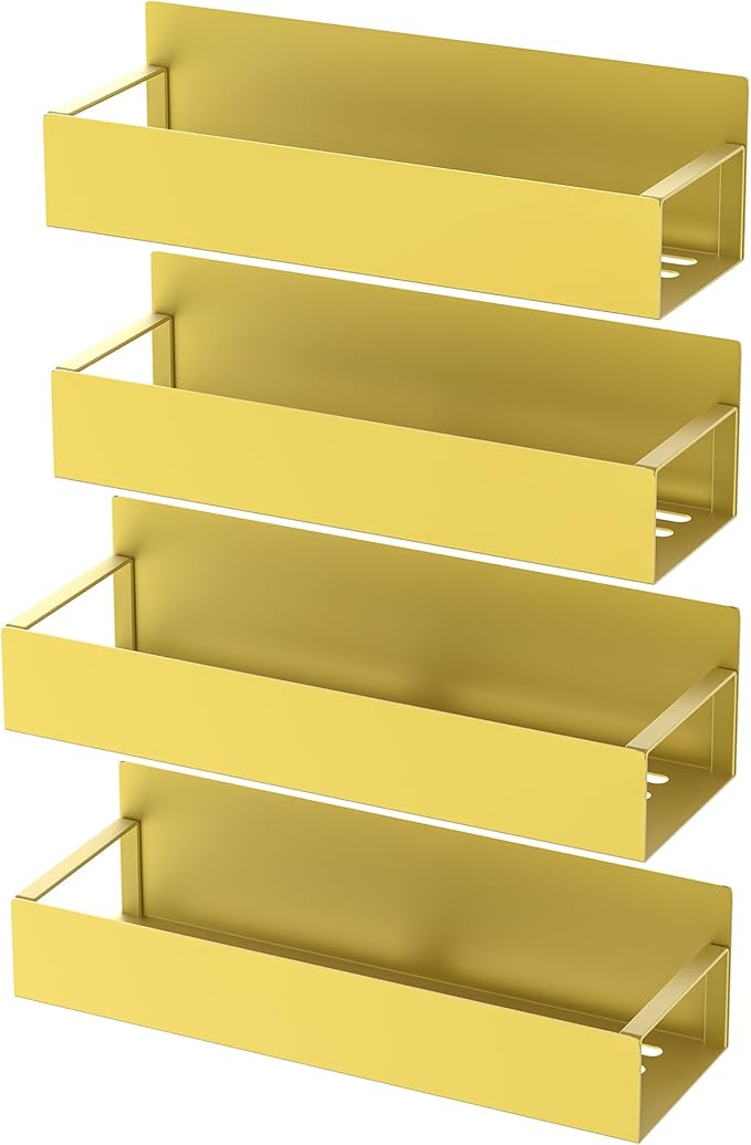 4 Pack Magnetic Spice Storage Rack Organizer for Refrigerator and Oven, Gold Fridge Organizers and Storage