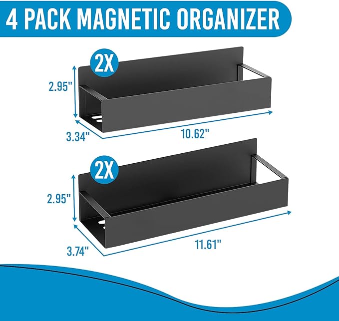 Magnetic Spice Storage Rack Organizer for Kitchen, Refrigerator and Oven, Matt Black Fridge Organizers and Storage (4 Pack)