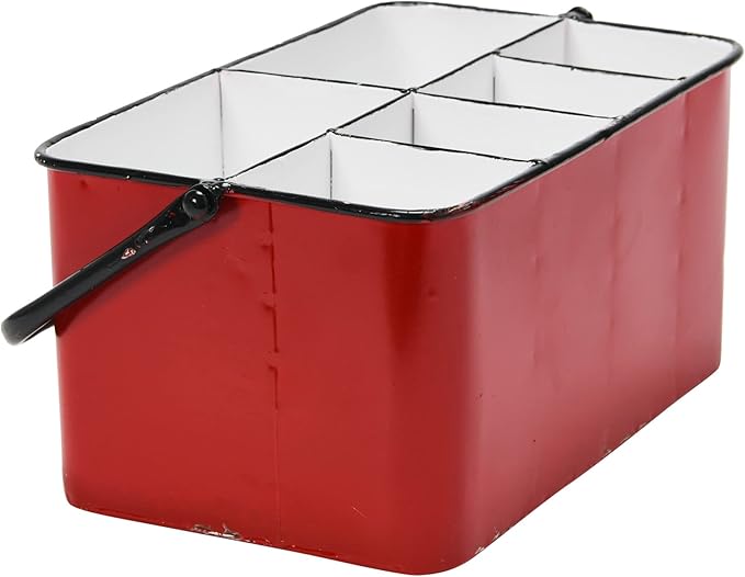 Creative Co-Op Farmhouse Metal Storage Caddy with 6 Compartments and Handle, Distressed Red and White