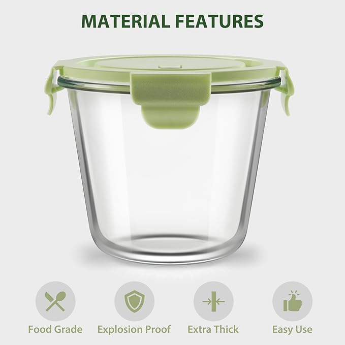 12 PCS Glass Meal Prep Containers with Lids, Airtight 3 Cup Glass Storage Containers Set, Heat-Resistant BPA-Free Glass Containers for Soup Leftover, Microwave, Dishwasher, and Freezer Safe (6 Packs)