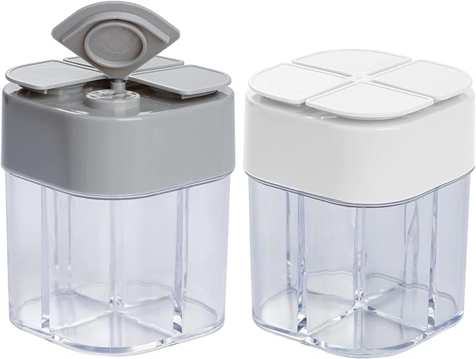 2 Pack 4 in 1 Spice Container Salt and Pepper Shaker Transparent Seasoning Shaker Can Filter Lumps Spice Jars for Home Restaurant Camping Travel Cooking BBQ