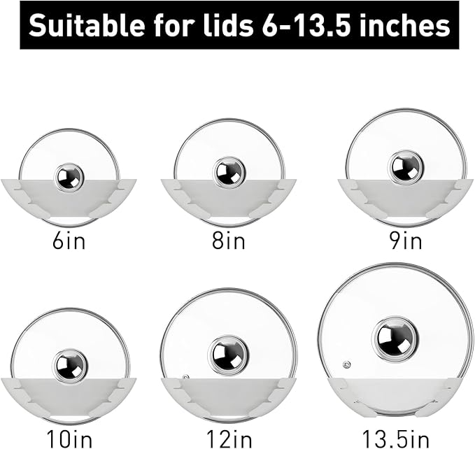 Universal Pot Lid Organizer for Cabinet, 10 Pcs Pan Lids Organizers Inside Cabinet Door Wall Mount Pots Top Storage Rack Holder for Kitchen, Fits 6" to 13.5" (10pcs white)