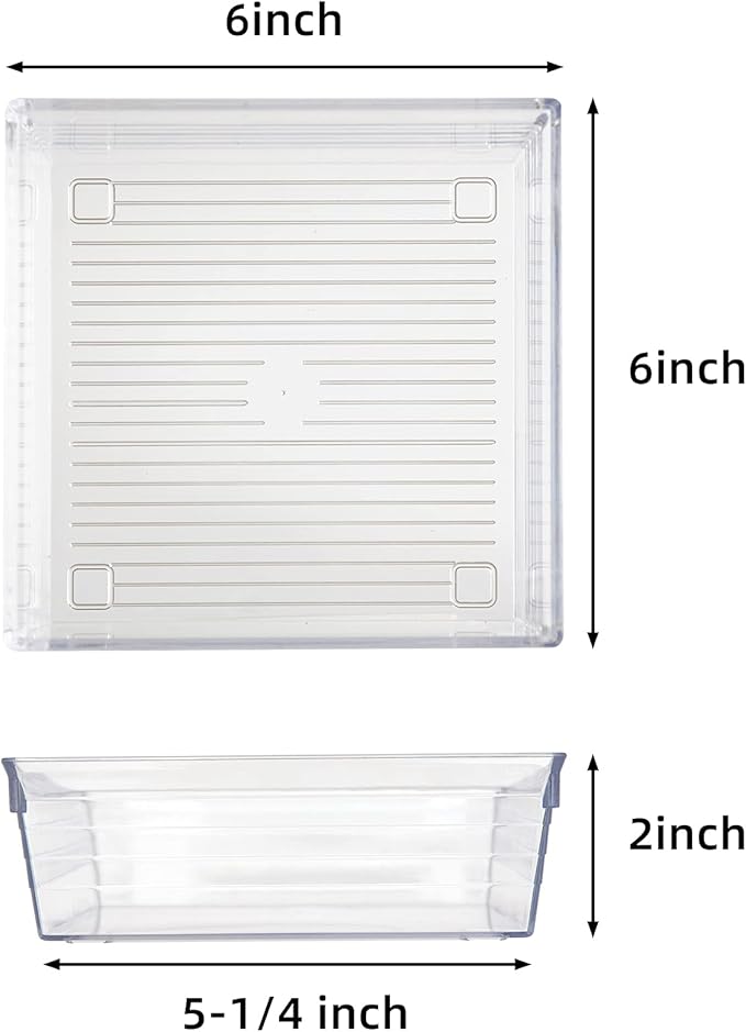 Backerysupply Clear Plastic Drawer Organizer Tray for Vanity Cabinet (6"×6"×2",Set of 8),Storage Tray for Makeup, Kitchen Utensils, Jewelries, and Gadgets…
