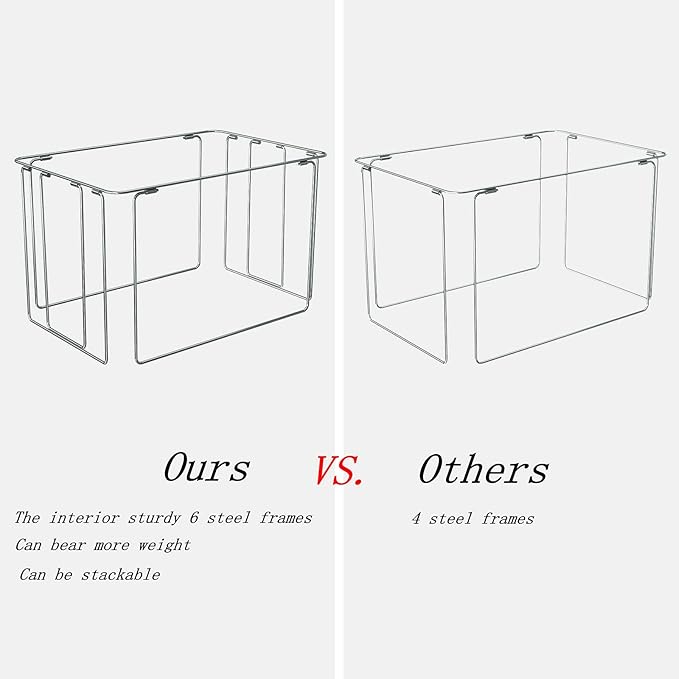 2 Pack Clothes Storage Bins Stackable Metal Frame Storage Box Large Capacity Foldable Linen Fabric Box Organizer with Carrying Handles and Clear Window(Light Gray, 23.6X 16.5X 15.7 Inch)