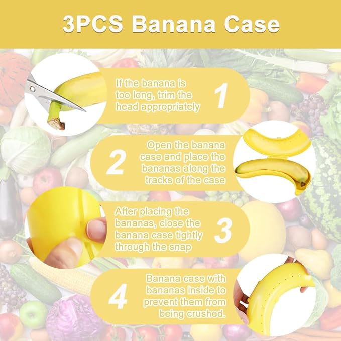 3pcs Banana Holder Case, Banana Keeper BPA-Free Outdoor Travel Case, Banana Container Outdoor Travel, Fruit Cover for Picnic, Hiking