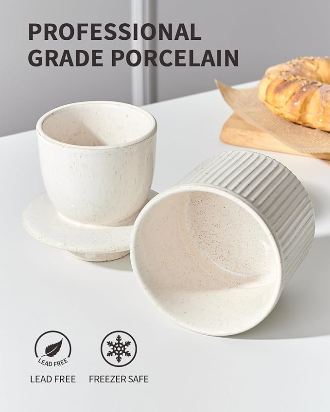 XELA Large Butter Crock with Lid for Countertop, The Original Reactive Glaze Butter Dish With Water Line, French Butter Dish for Spreadable Butter -Speckled White