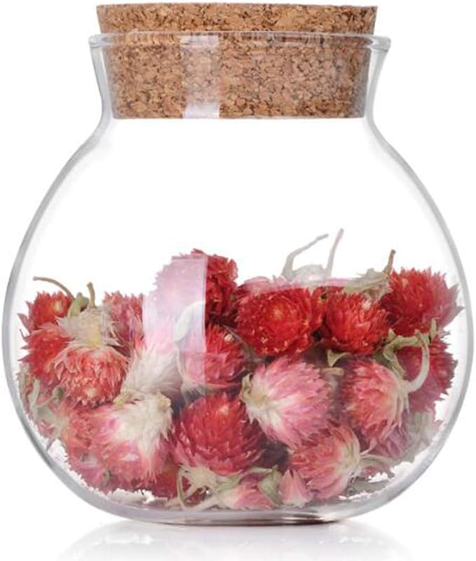 vipolish 1 PC 500ml/17oz Transparent Round Sealed Glass Bottles with Cork Stopper Flower Tea Storage Containers Jars for Candy Cookie Chocolate Beans