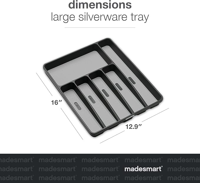 madesmart Classic Large Silverware Tray - Granite |CLASSIC COLLECTION | 6-Compartments| Kitchen Drawer Organizer | Soft-Grip Lining and Non-Slip Rubber Feet | BPA-Free