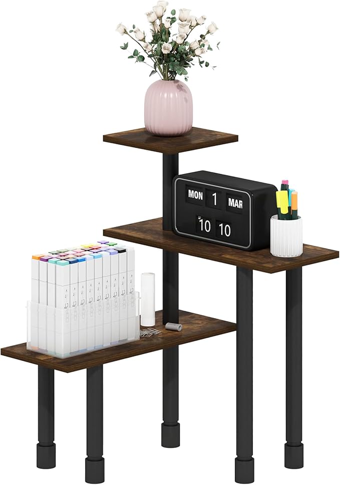 Furinno Turn-N-Tube 3-Tier Multipurpose Corner Countertop Organizer Shelf, Amber Pine/Black