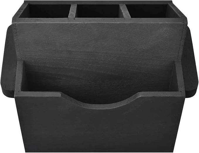 Ikee Design Wooden Utensil Caddy with Handles, Silverware Caddy, Silverware Holder for Countertop,Party,Camping and Kitchen, Organizer, Picnic Cutlery Holders, Black Color