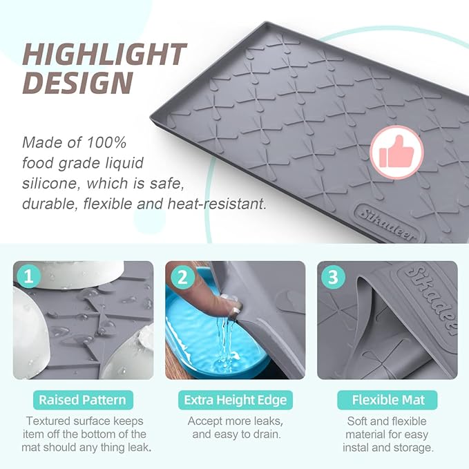 SIKADEER 31" x 19" Under Sink Mat Waterproof, Silicone Mat Kitchen Drawer Shelf and Cabinet Liner, Sink Protector for Bathroom Organizers and Storage, Boot Tray Pet Food Mats