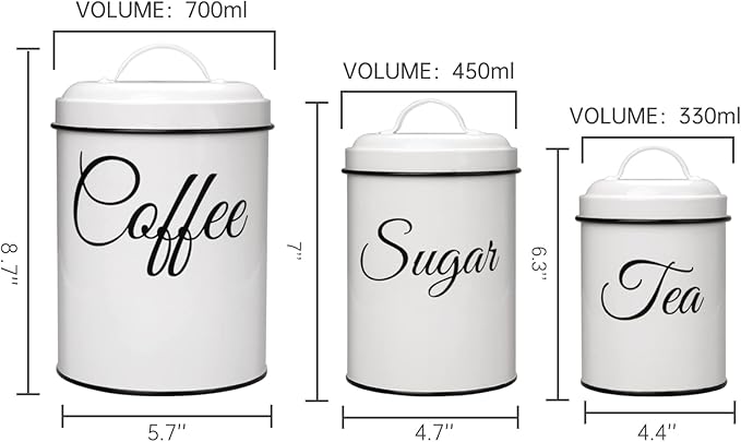 Cibeat Canister Set for Kitchen Counter, Airtight White Vintage Canisters Sets, 3pcs Rustic Farmhouse Kitchen Decor, for Coffee, Flour, Sugar, Tea Storage