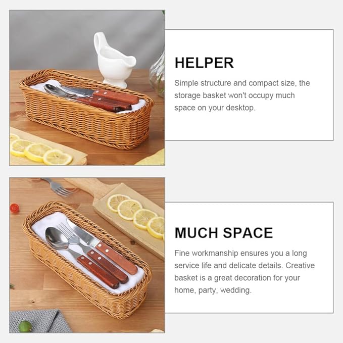 Cabilock 2pcs Wicker Rectangular Woven Baskets Bins Rattan Woven Utensils Holder Cutlery Organizer for Countertop Chopsticks Storage