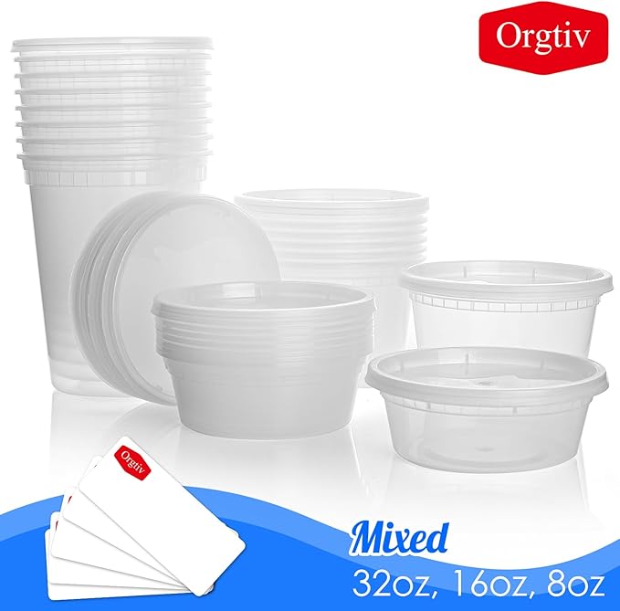 [48 Sets-8,16,32oz Plastic Deli Containers with Lids,Freezer Food Storage Containers Airtight,Disposable Take out Deli Cups for Soup Slime Meal Prep Leftover,BPA Free Clear Round Food Box