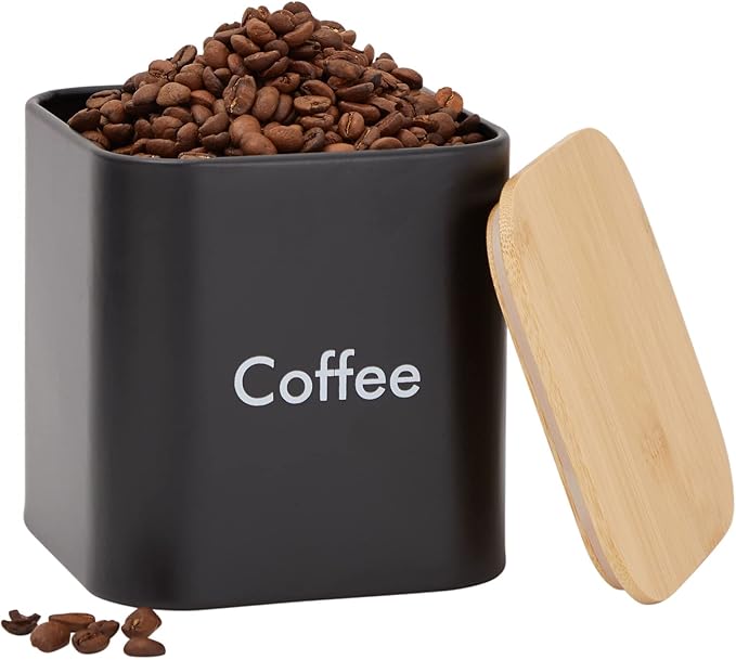 Juvale Coffee Tea Sugar Container Set - Black Iron Kitchen Canister Set with Bamboo Lids (3 Pieces, 48 oz)
