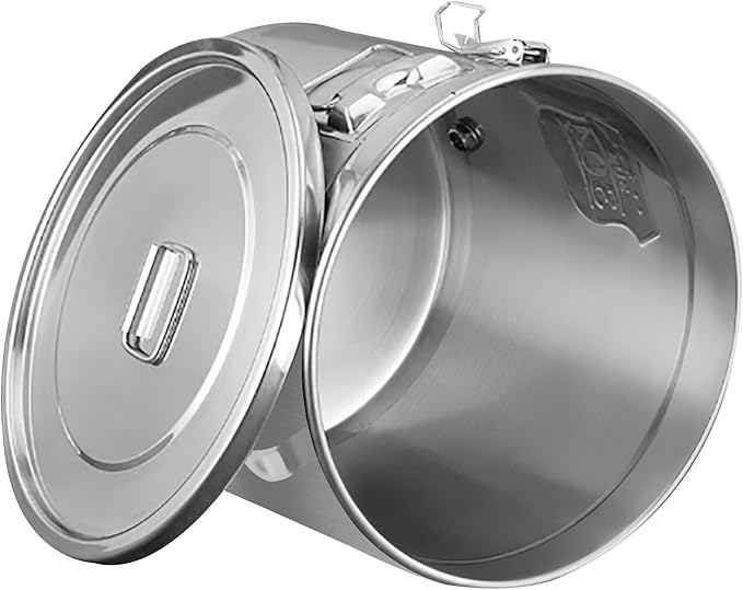 DYNAMI 304 Stainless Steel Airtight Canister, 3.2Gal Canisters Container with Lids and Sturdy Locking Clamp,Bucket Food Storage Containers Airtight for Rice, Flour, Grain, Coffee Bean(12L)