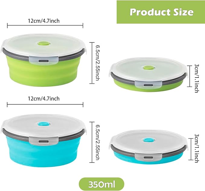 2 Pcs Collapsible Bowls with Lids, Foldable Meal Prep Containers Reusable, Silicone Food Storage Containers, Camper Must Haves Rv Camping Accessories for Travel Trailers, Microwave and Freezer Safe