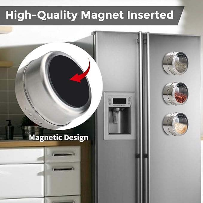 Magnetic Spice Tins 12pcs,Stainless-Steel Magnetic Spice Container Magnetic Spice Jars Easy to Clean and Rust Free Includes 120 Labeling Stickers