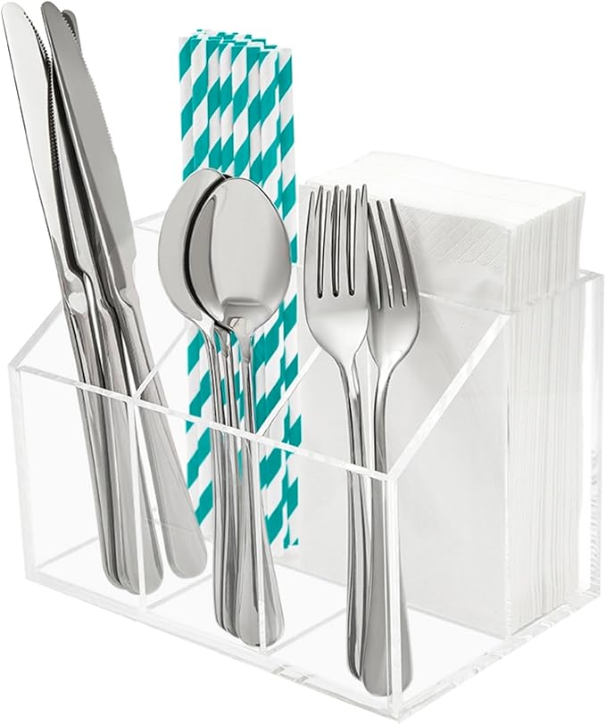 Utensil Holder Silverware Caddy Countertop Cutlery Organizer For Napkins Flatware Spoon Fork Knife Plastic Acrylic