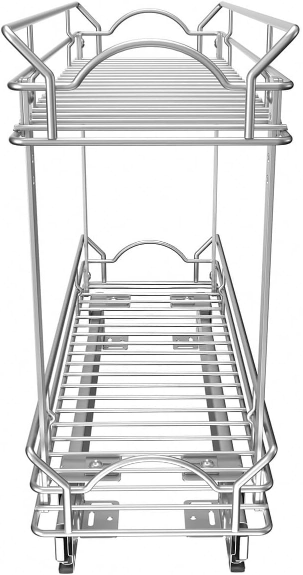 OCG Slide Out Cabinet Organizer for Narrow Cabinet (5" W X 17" D), 2 Tier Pull Out Shelves Slim Sliding Cabinet Organizer and Storage, Chrome