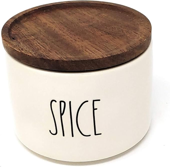 Rae Dunn by Magenta, unique with perfect imperfections. SPICE, BBQ, RUB- Stacked ceramic canister set, beige, black LL, 10in x 4.25in x 4.25in…