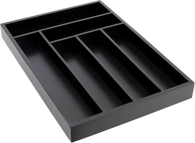 Juvale Bamboo Silverware Organizer for Drawer, Kitchen, 6 Slot Utensil Tray (Black, 17 x 11.75 x 1.75 In)