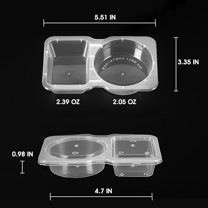 10 Sets Condiment Container with Lid, Disposable Double Compartment Plastic Container for Sauce Snack